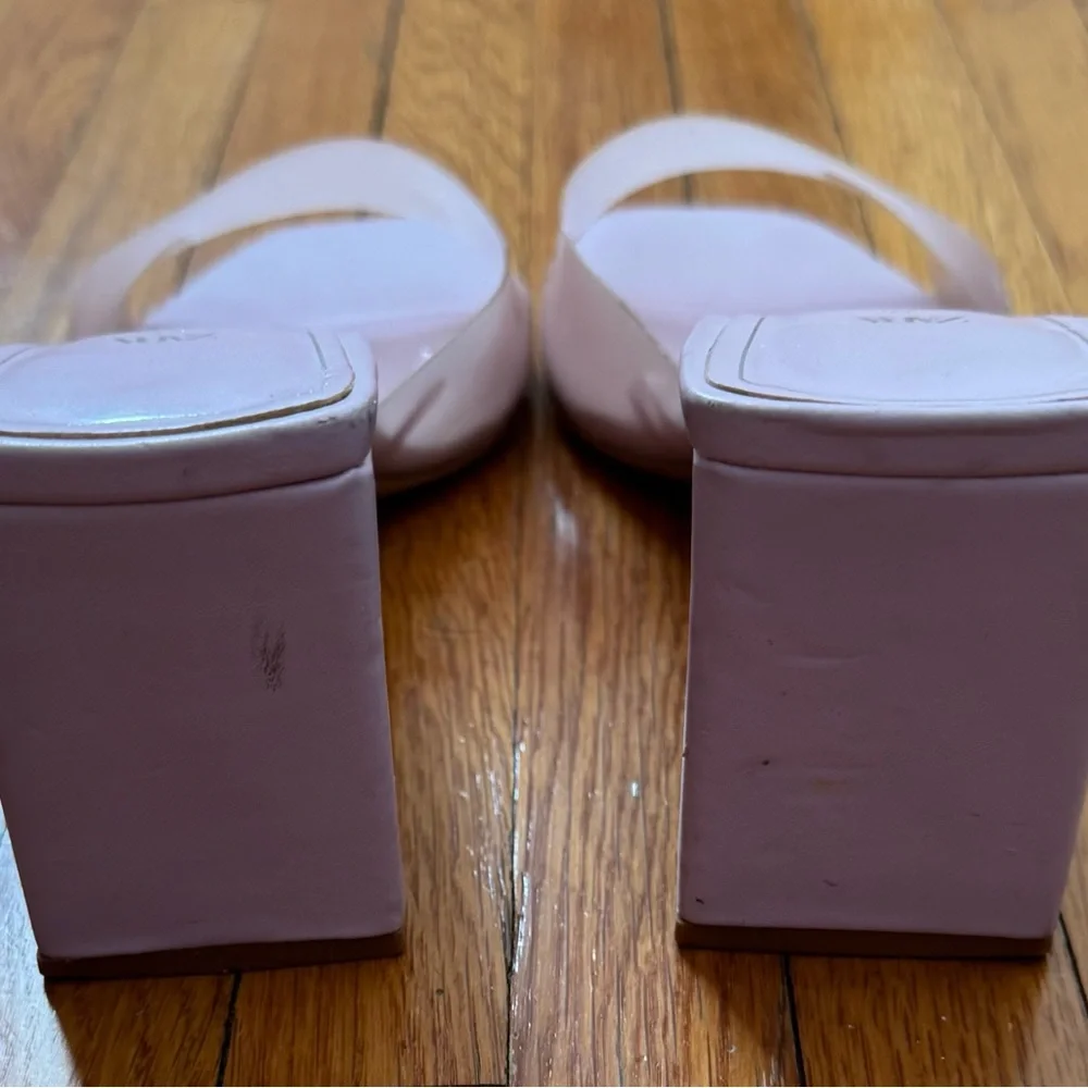 Zara Blush pink translucent front square toe block Heel sandals wedge, size 8.5